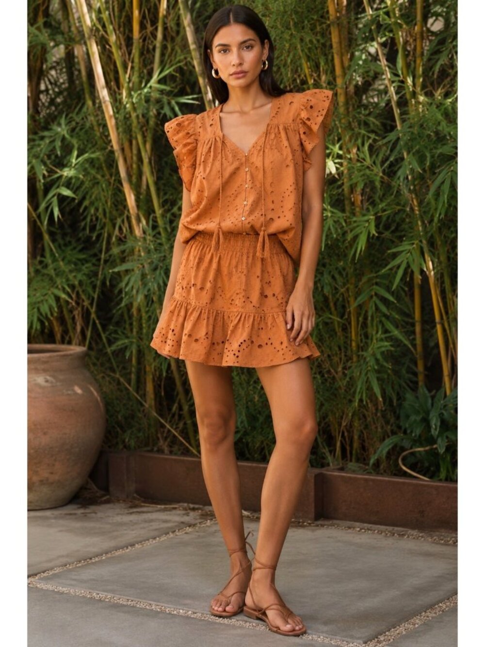 bishop + young Rust Eyelet Ruffled Mini Skirt - Picture 2 of 16